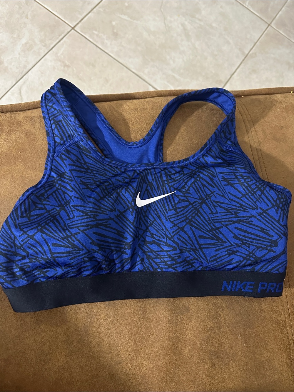 Nike Royal Blue Graphic Pro Sports Bra with Black Accents